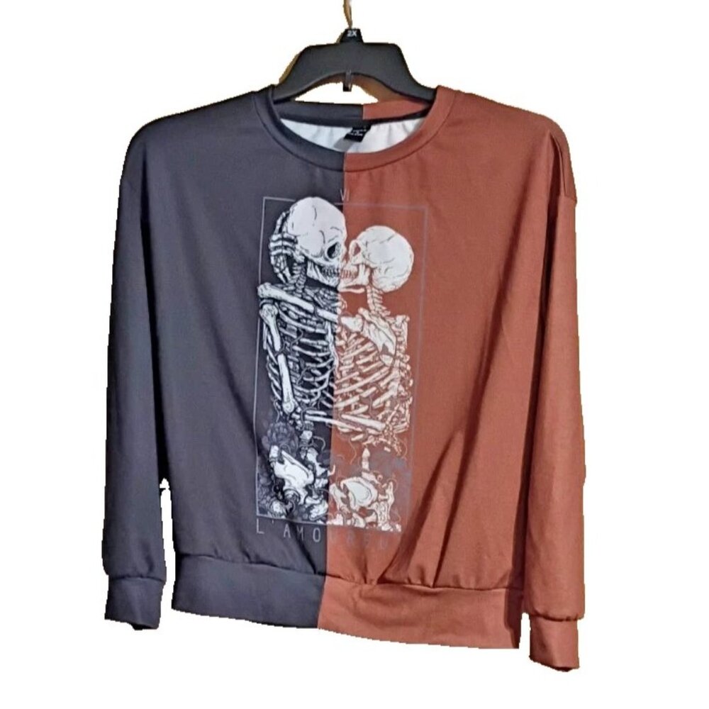 Shein Skeleton Sweatshirt Two Tone Black Brown Size S